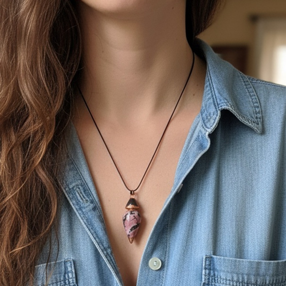 Rhodochrosite & Onyx Boho Statement One of a Kind Necklace